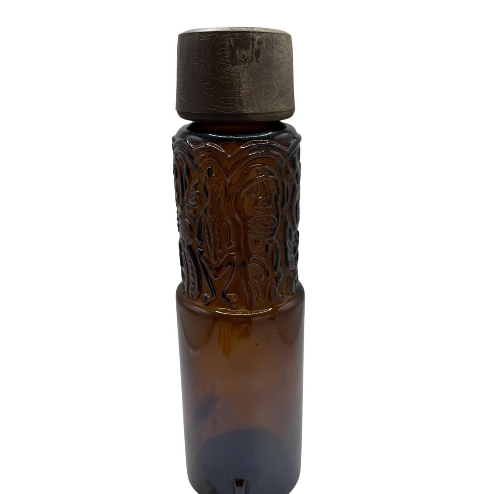 Vintage Heublein Amber Glass Tiki Totem Liquor Bottle Decanter with Cap Brown - Picture 7 of 11